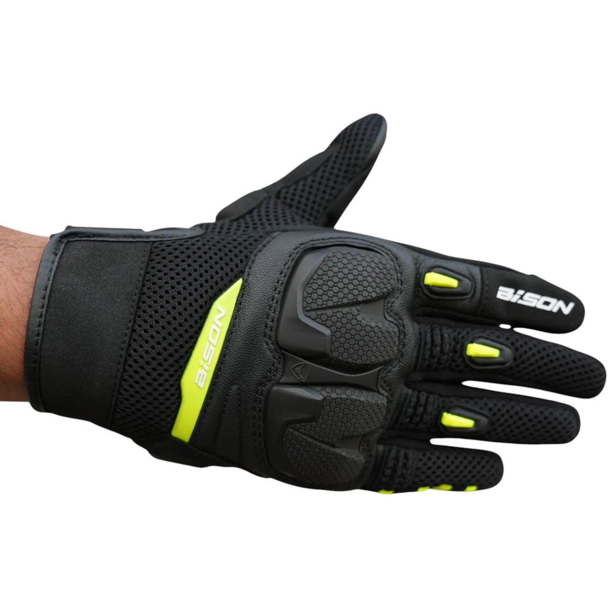 Bison ProGear Raptor black-neon motorcycle riding gloves
