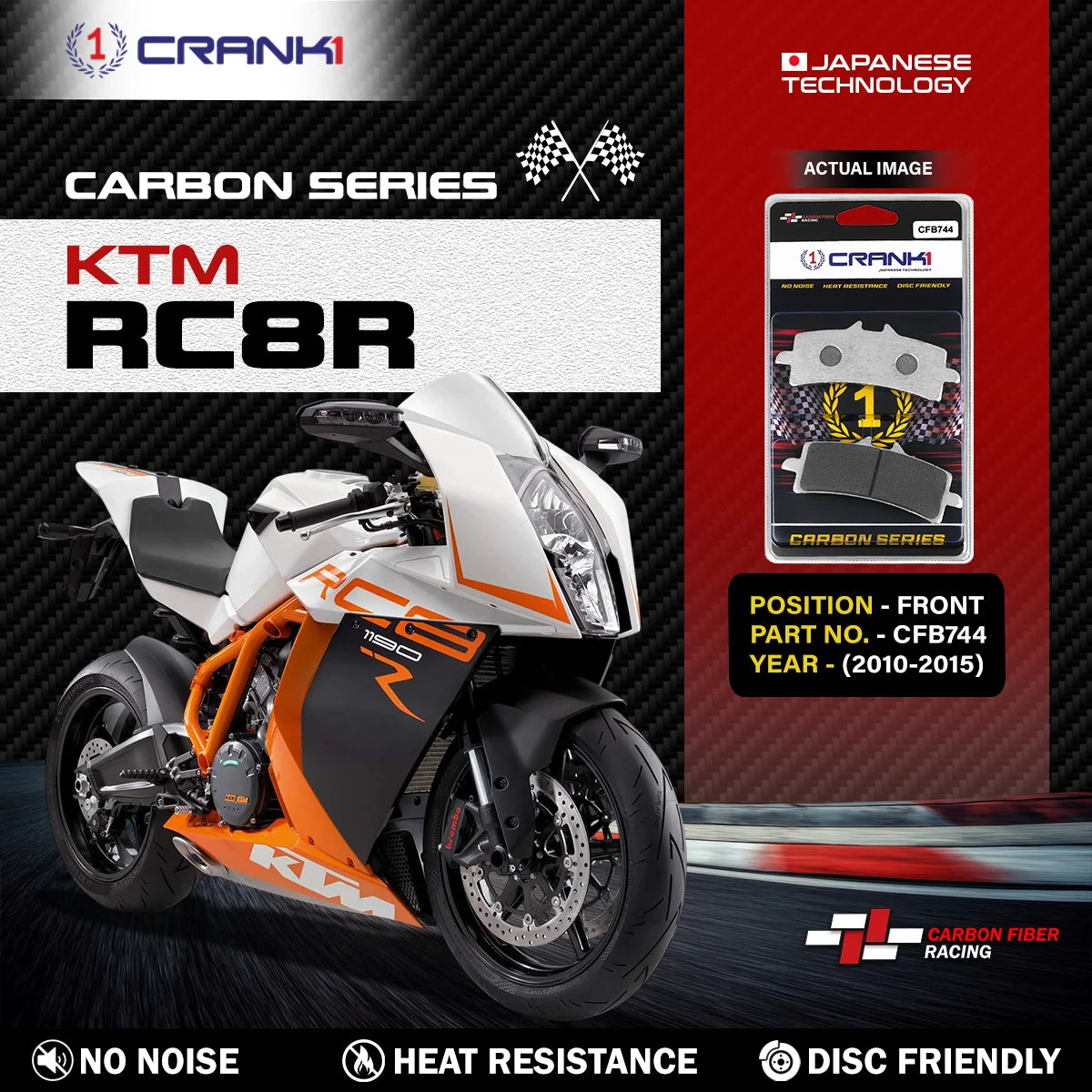 CRANK1 CFB744 carbon brake pads for KTM RC8R 2010-2015 front