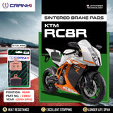 CRANK1 CB662 sintered rear brake pads for KTM RC8R (2010-2015) high-performance motorcycle braking upgrade.