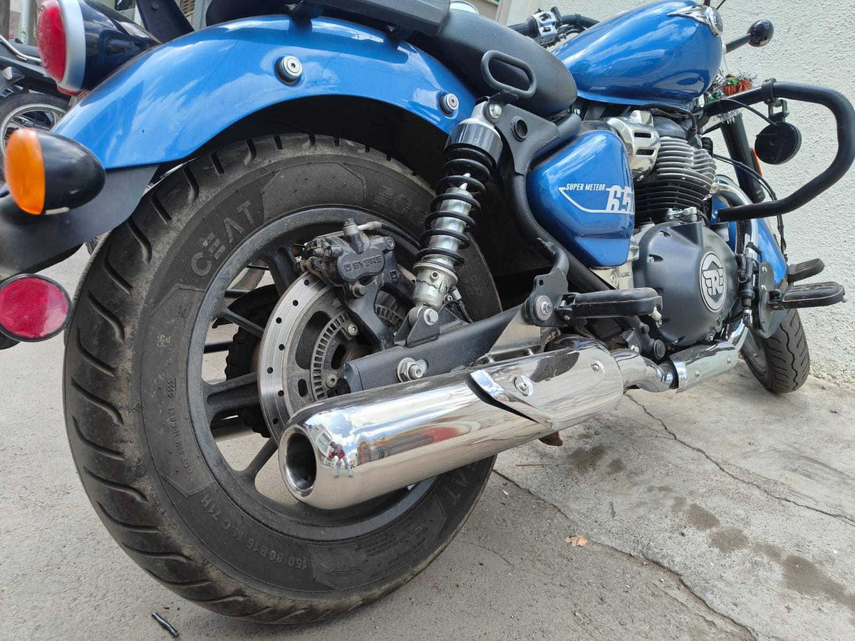 KP Racing Replica SS Exhaust for Royal Enfield Super Meteor 650 SS304 Stainless Steel with Ceramic Fibre Wool Polished Finish Stock Fitment Silencer