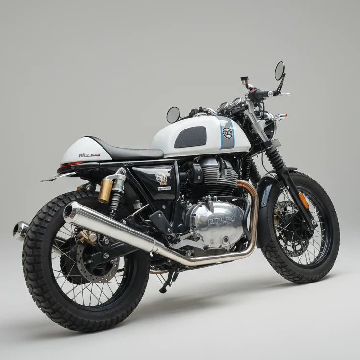 BE-10 Bass Master polished stainless steel exhaust for Royal Enfield Interceptor 650 and Continental GT 650