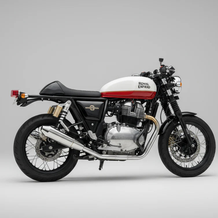 Barrel Atom 2.0 mirror polished stainless steel exhaust for Royal Enfield Interceptor 650 and Continental GT 650