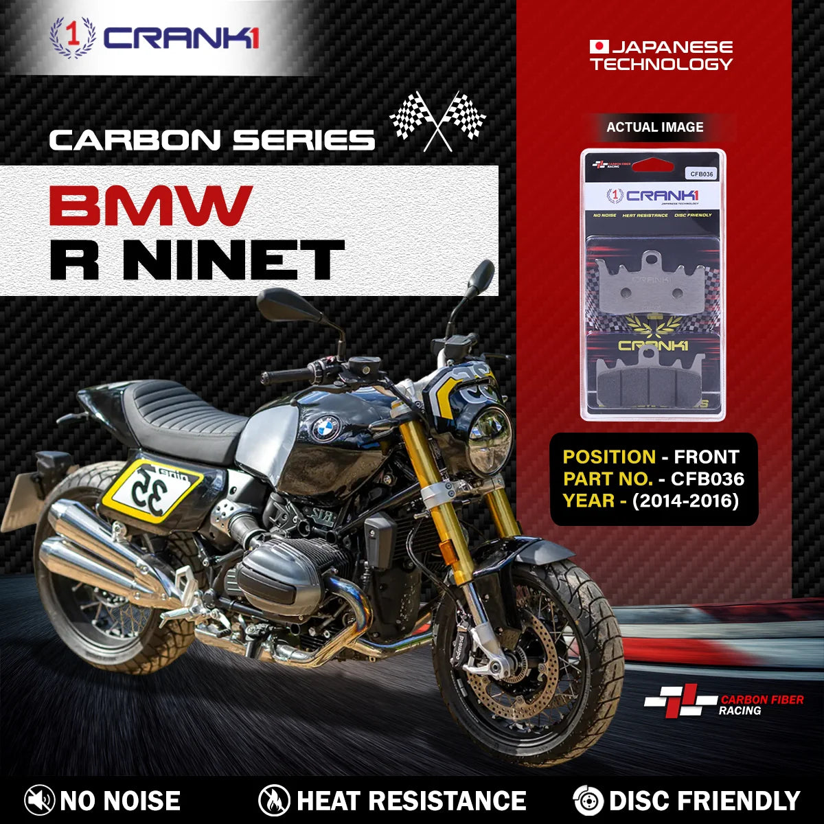 CRANK1 Carbon Brake Pads CFB036 Front for BMW R nineT 2014-2016