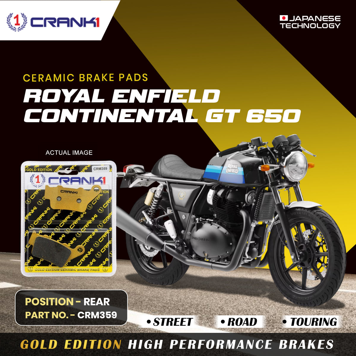 CRANK1 CRM359 Ceramic Rear Brake Pads for Royal Enfield Continental GT 650