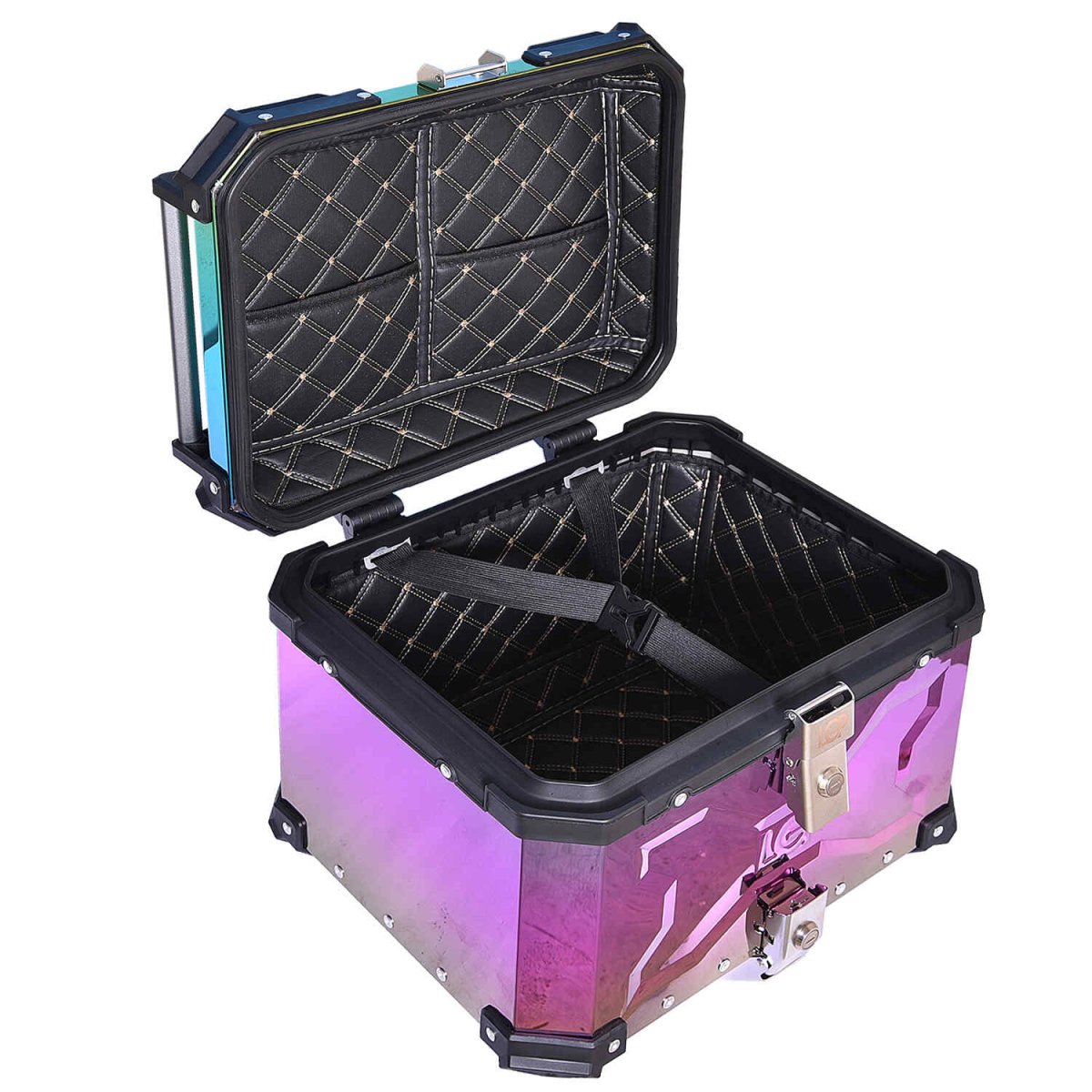 LGP 45L COLOURFULL reflective aluminum motorcycle top box with backrest

