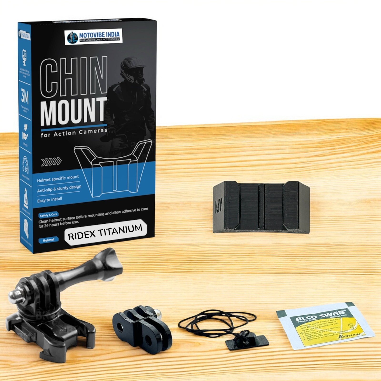 Ridex Titanium helmet chin mount with GoPro installed