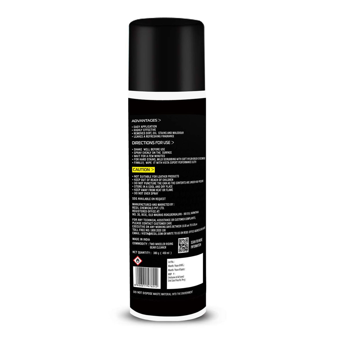 Vista riding gear cleaner foam spray 450ml
