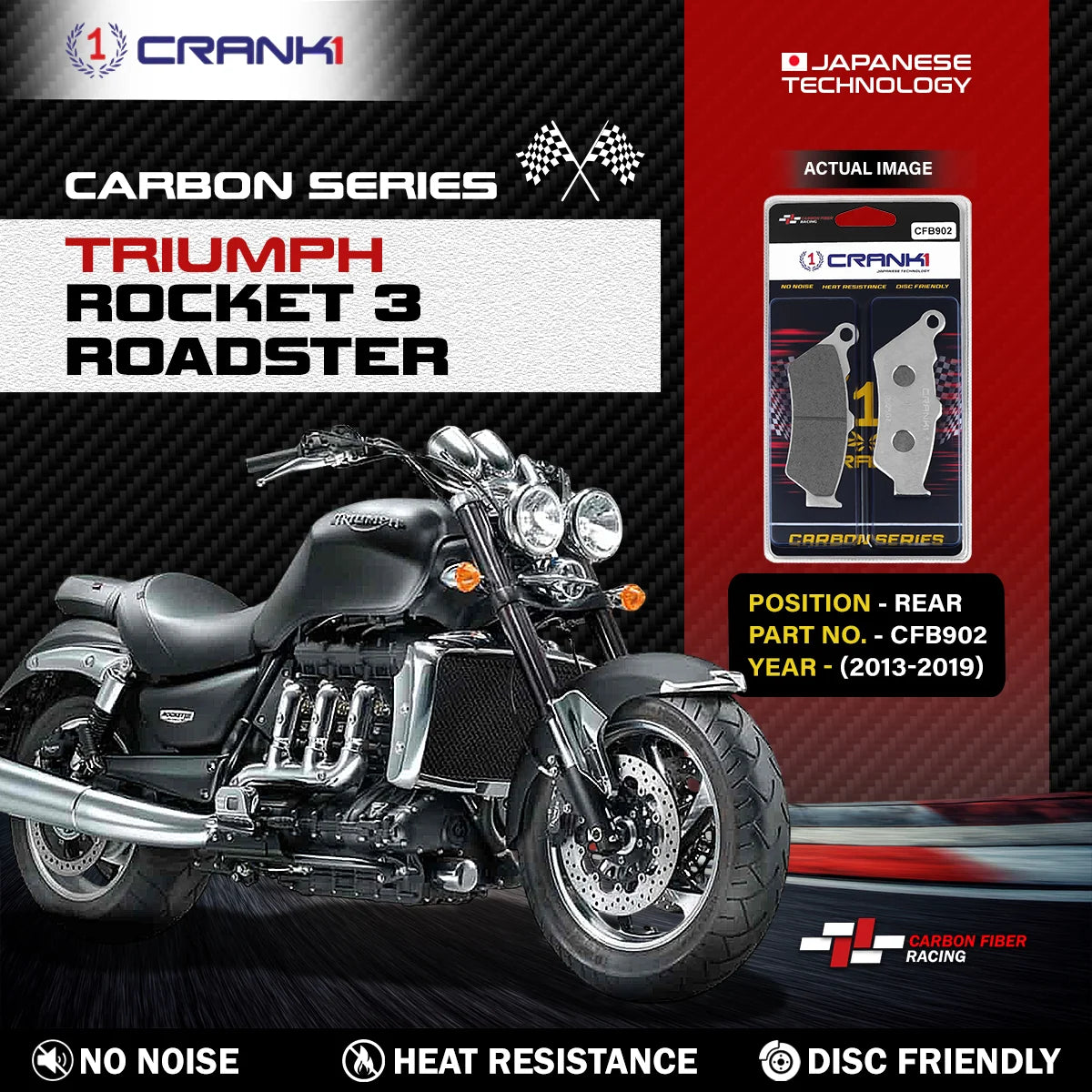 CRANK1 CFB902 carbon rear brake pads for Triumph Rocket 3