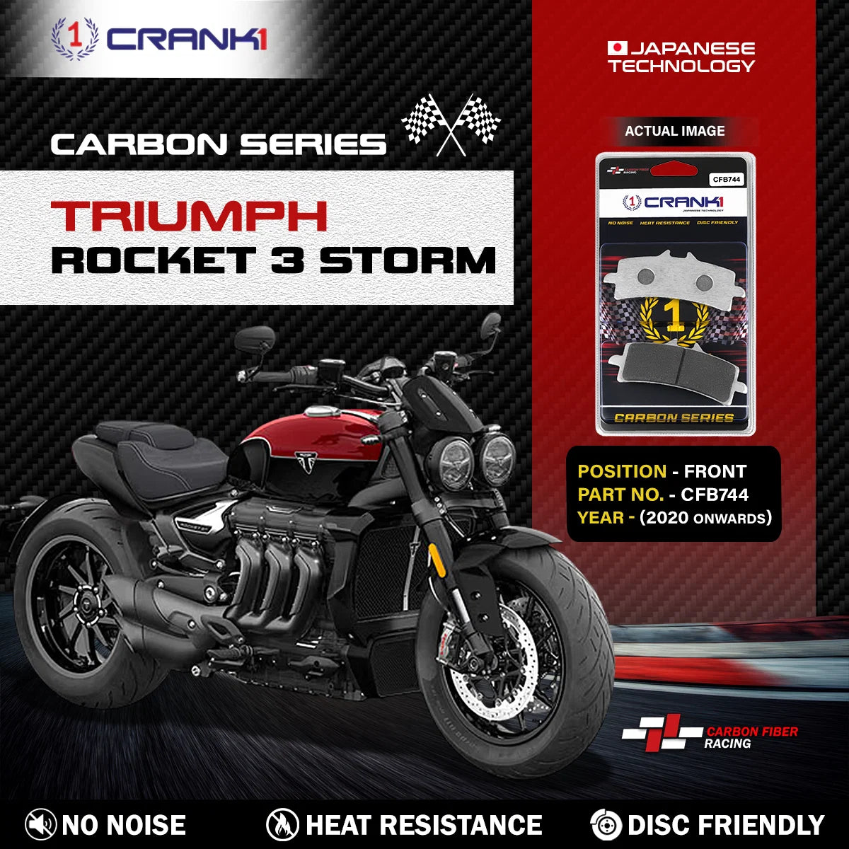 CRANK1 CFB744 carbon front brake pads for Triumph Rocket 3 Storm