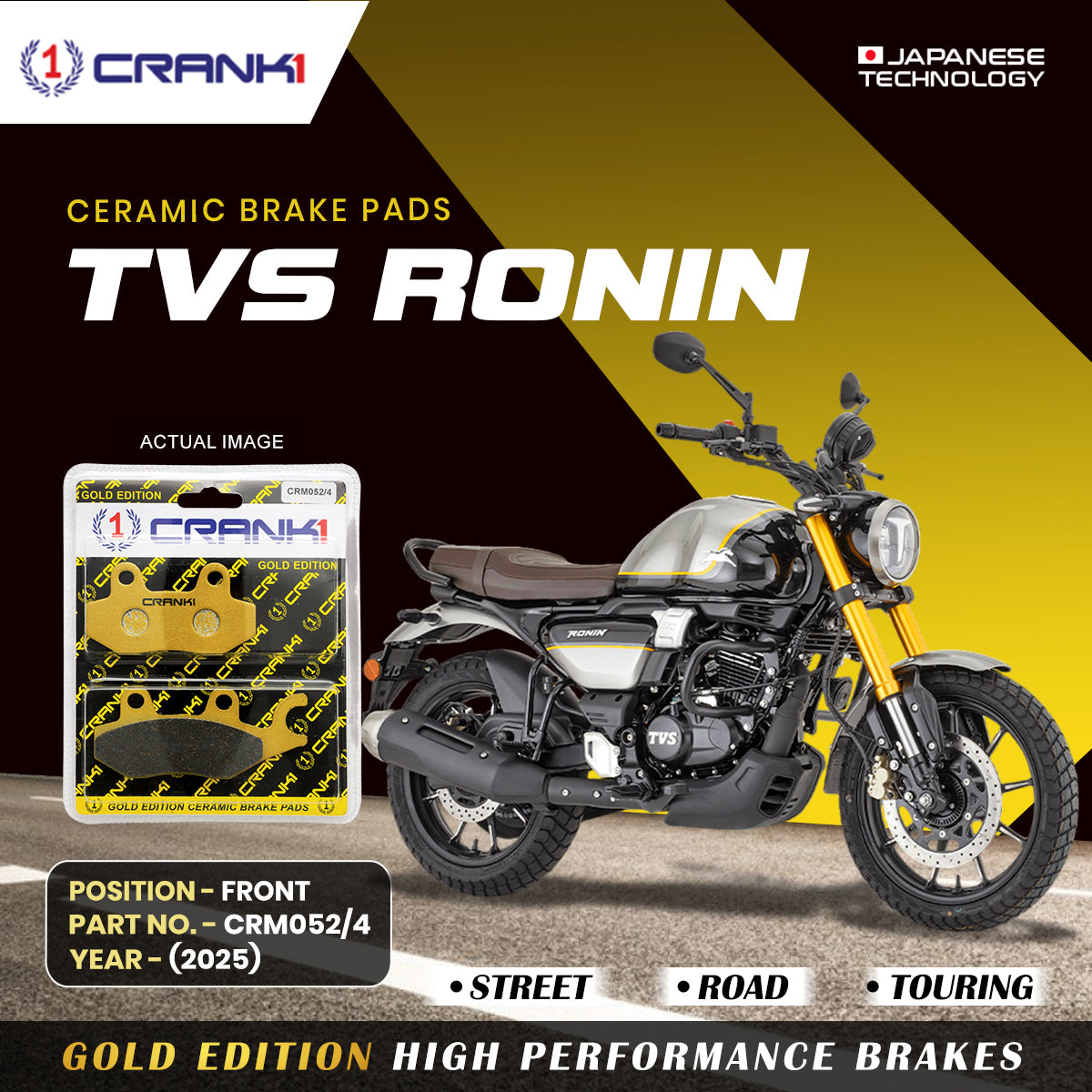CRANK1 CRM052/4 ceramic front brake pads for TVS Ronin 2025 motorcycle
