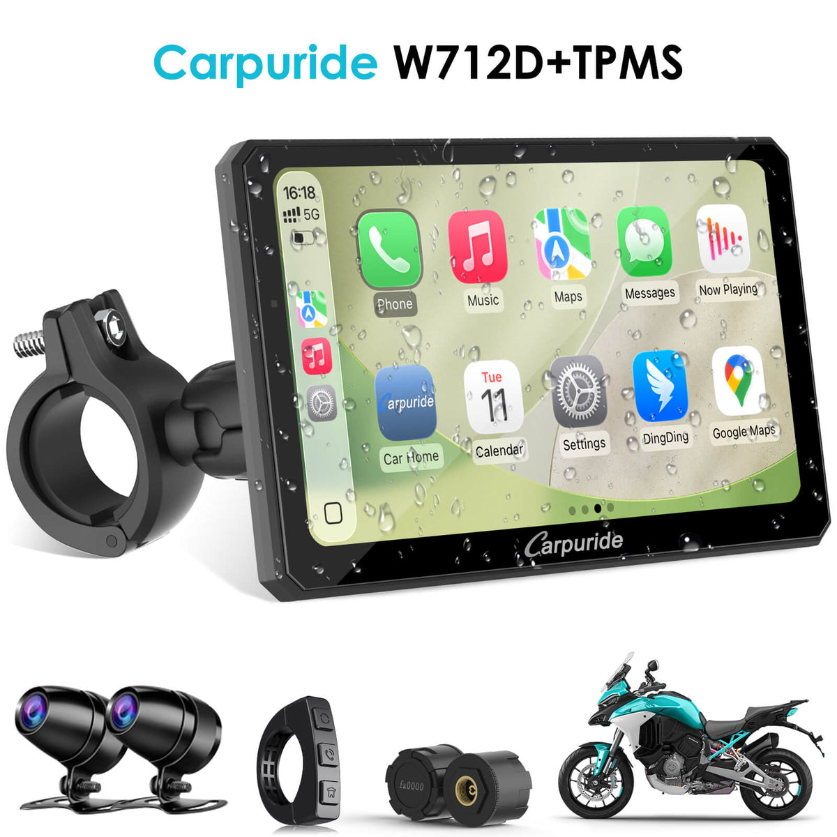 Carpuride W712D 7-inch motorcycle CarPlay display
