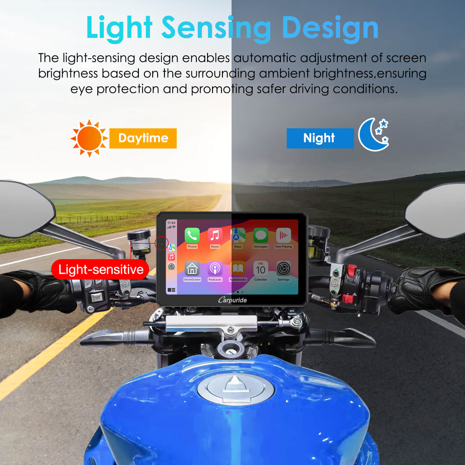 Carpuride W712D 7-inch motorcycle CarPlay display
