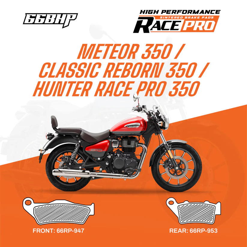 66BHP Race Pro Sintered Brake Pads for Royal Enfield Classic Reborn Meteor Hunter 350 Front 947 Rear 953