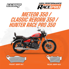 66BHP Race Pro Sintered Brake Pads for Royal Enfield Classic Reborn Meteor Hunter 350 Front 947 Rear 953