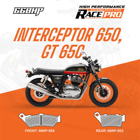 66BHP Race Pro Sintered Brake Pads for Royal Enfield Interceptor 650 Continental GT 650 Front 66RP-958 Rear 66RP-953