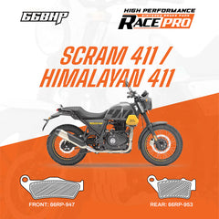 66BHP Race Pro Sintered Brake Pads for Royal Enfield Himalayan 411 Scram 411 Front 947 Rear 953