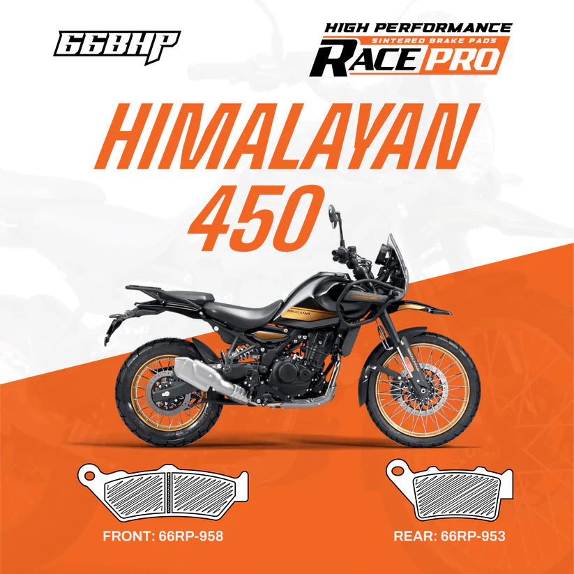 66BHP Race Pro Sintered Brake Pads for Royal Enfield Himalayan 450 Front 66RP-958 Rear 66RP-953 high performance braking upgrade