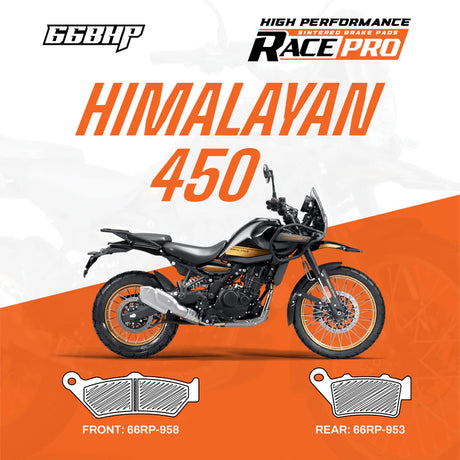 66BHP Race Pro Sintered Brake Pads for Royal Enfield Himalayan 450 Front 66RP-958 Rear 66RP-953 high performance braking upgrade