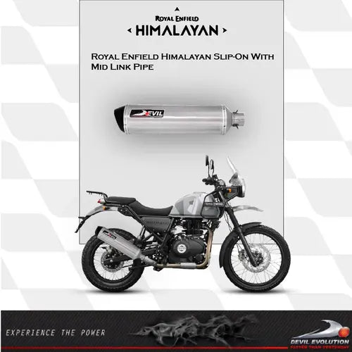 Devil Evolution 520mm extended slip-on exhaust for Royal Enfield Himalayan 411 deep tone stainless steel silencer