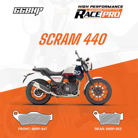 66BHP Race Pro Sintered Brake Pads for Royal Enfield Scram 440 Front 66RP-947 Rear 66RP-953 high performance braking