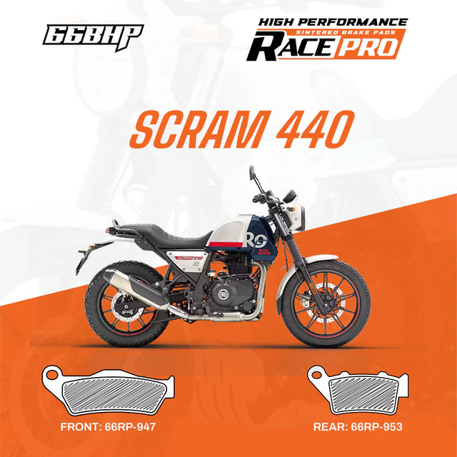 66BHP Race Pro Sintered Brake Pads for Royal Enfield Scram 440 Front 66RP-947 Rear 66RP-953 high performance braking