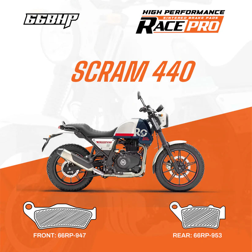 66BHP Race Pro Sintered Brake Pads for Royal Enfield Scram 440 Front 66RP-947 Rear 66RP-953 high performance braking