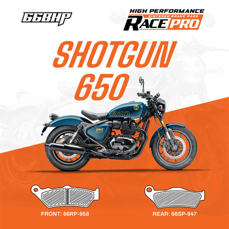 66BHP Race Pro Sintered Brake Pads for Royal Enfield Shotgun 650 Front 66RP-958 Rear 66RP-947