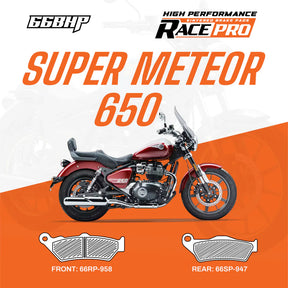 66BHP Race Pro Sintered Brake Pads for Royal Enfield Super Meteor 650 Front 66RP-958 Rear 66RP-947