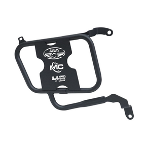 MotoCare saddle stay installed on Jawa 42 FJ motorcycle supporting saddlebags for touring and stability