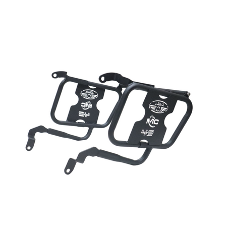 MotoCare saddle stay installed on Jawa 42 FJ motorcycle supporting saddlebags for touring and stability