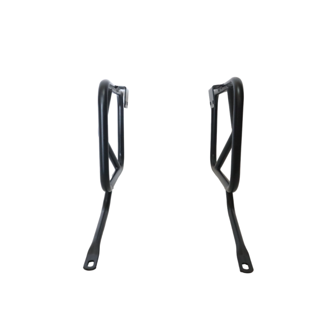 MotoCare saddle stay mounted on Yezdi Roadster 2024 showing secure saddle bag support frame for touring and luggage carrying