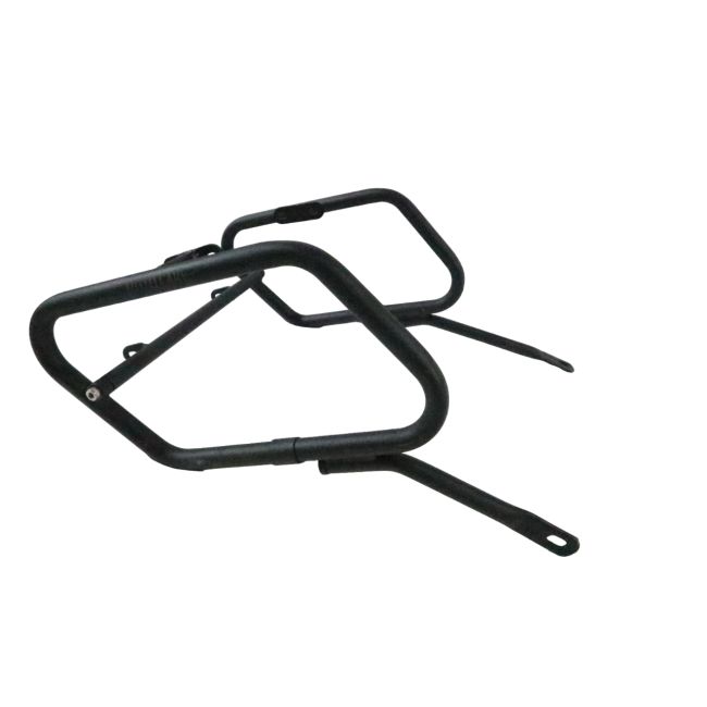 Motocare Dominar 400 saddle stay without plate installed on Bajaj Dominar 400 for secure side bag mounting and touring luggage support