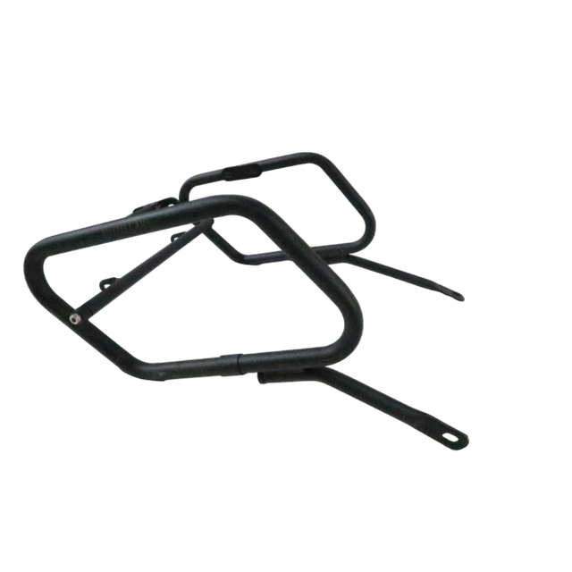 Motocare Dominar 400 saddle stay without plate installed on Bajaj Dominar 400 for secure side bag mounting and touring luggage support