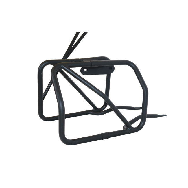 MotoCare plate-free saddle stay installed on Hero Xpulse motorcycle supporting saddlebags for touring and off-road use