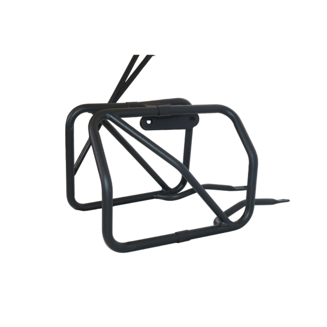 MotoCare plate-free saddle stay installed on Hero Xpulse motorcycle supporting saddlebags for touring and off-road use