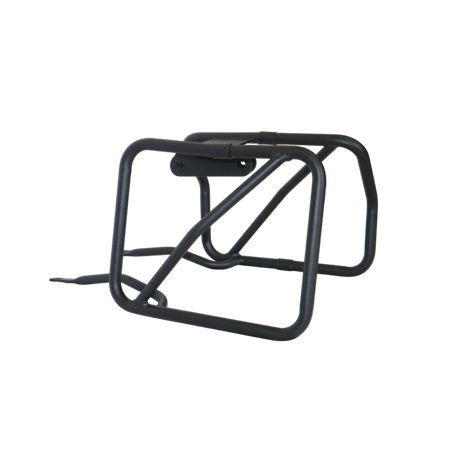 MotoCare plate-free saddle stay installed on Hero Xpulse motorcycle supporting saddlebags for touring and off-road use