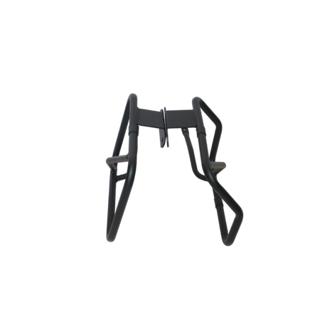 MotoCare plate-free saddle stay installed on Hero Xpulse motorcycle supporting saddlebags for touring and off-road use