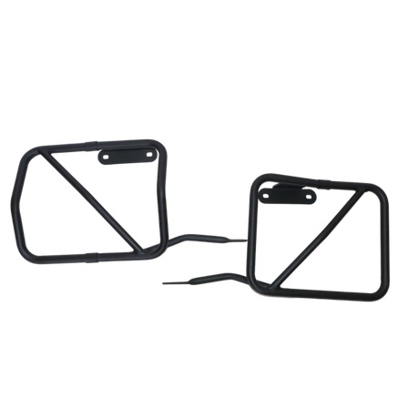 MotoCare plate-free saddle stay installed on Hero Xpulse motorcycle supporting saddlebags for touring and off-road use