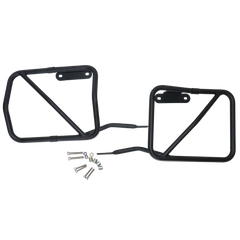 MotoCare plate-free saddle stay installed on Hero Xpulse motorcycle supporting saddlebags for touring and off-road use