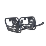 MotoCare saddle stay with plate installed on TVS Apache RTR 160 side view
