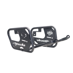 MotoCare saddle stay with plate installed on TVS Apache RTR 160 side view
