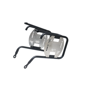 MotoCare saddle stay with plate installed on Honda CB350 supporting saddlebags securely
