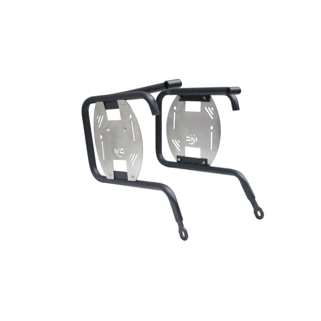 MotoCare saddle stay with plate installed on Honda CB350 supporting saddlebags securely
