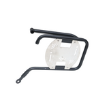 MotoCare saddle stay with plate installed on Honda CB350 supporting saddlebags securely