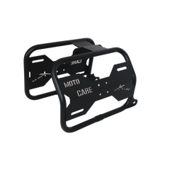 MotoCare saddle stay with plate installed on Hero Xpulse motorcycle supporting saddlebags for touring and off-road stability