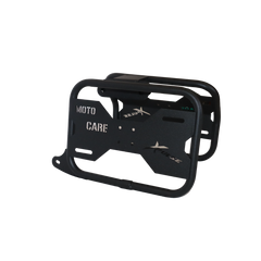 MotoCare saddle stay with plate installed on Hero Xpulse motorcycle supporting saddlebags for touring and off-road stability