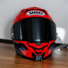 SHOEI X-SPR Pro X15 helmet chin mount installed for GoPro POV motovlogging camera setup on motorcycle helmet