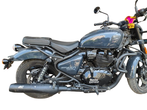 KP Racing Bassmaster Stage 2 Combo Matte Black SS304 Exhaust Kit for Royal Enfield Shotgun 650 with Air Filter Stage Plate and Iridium Spark Plugs Dyno Tested