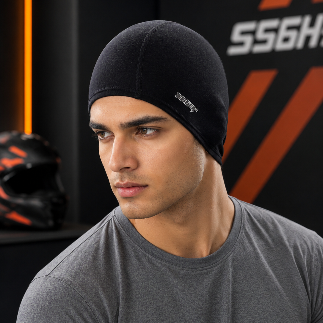 66BHP Thermo Stretch Skull Cap helmet liner with full ear coverage for motorcycle riding, cycling, skiing and outdoor sports