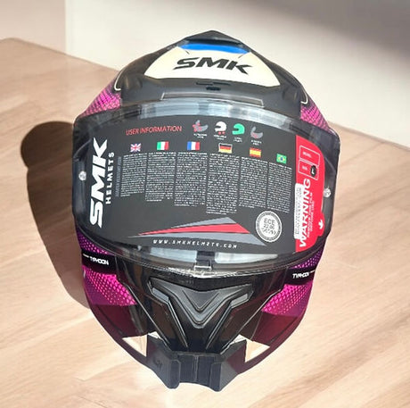 SMK Typhoon helmet chin mount V1 and V2 installed for GoPro Insta360 DJI POV motovlogging action camera setup on motorcycle helmet